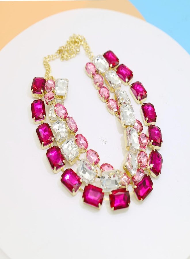CIOOU Crystal Rhinestone Heart Gemstone Choker Collar Necklace for Women Sparkly Colored Emerald Neck Chain Statement Necklace For Women (3 strands rhinestone necklace 03) - Image 3